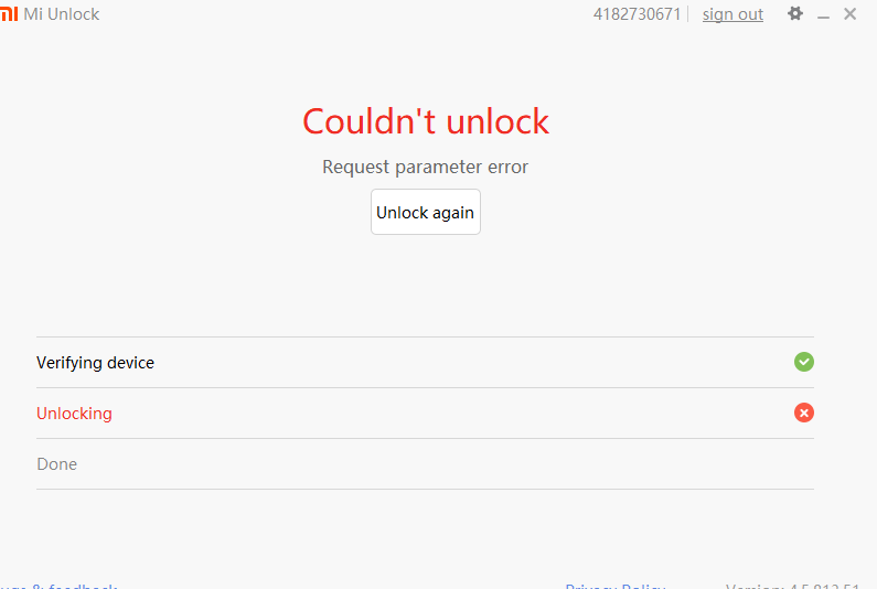 Ошибка при разблокировки загрузчика на xiaomi redmi note 5