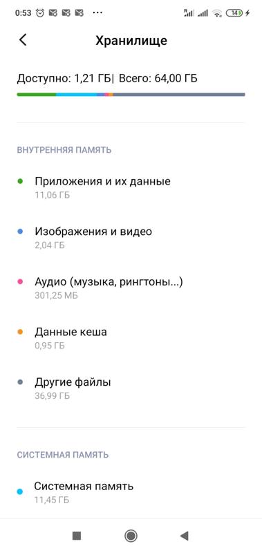 Другие файлы на Xiaomi заполнили всё место